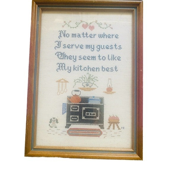 Cross‎ stitch framed for the Kitchen  vintage - Picture 1 of 5